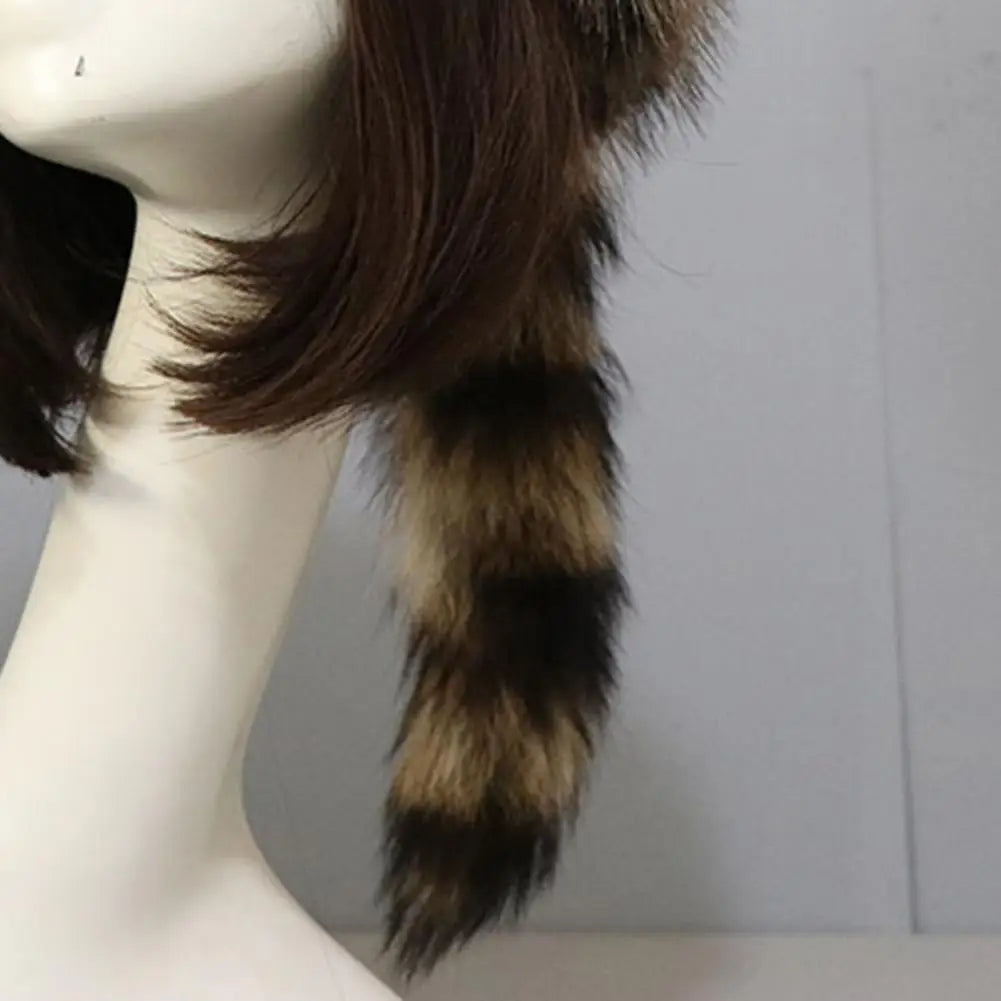 Playful Faux Raccoon Fur Cap Decor Heat Retention Cossack Windproof Anti-slip Elastic Flat Top No Brim Washable Cap