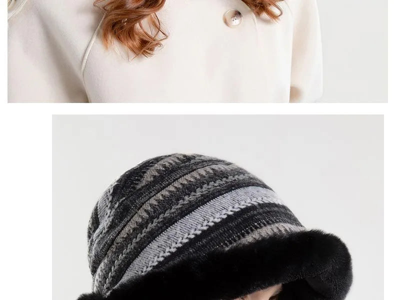 Fashionable Women Patterned Fur Bucket Hats