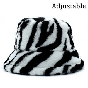 Fashionable Women’s Leopard Print Adjustable Plush Fur Bucket Hat