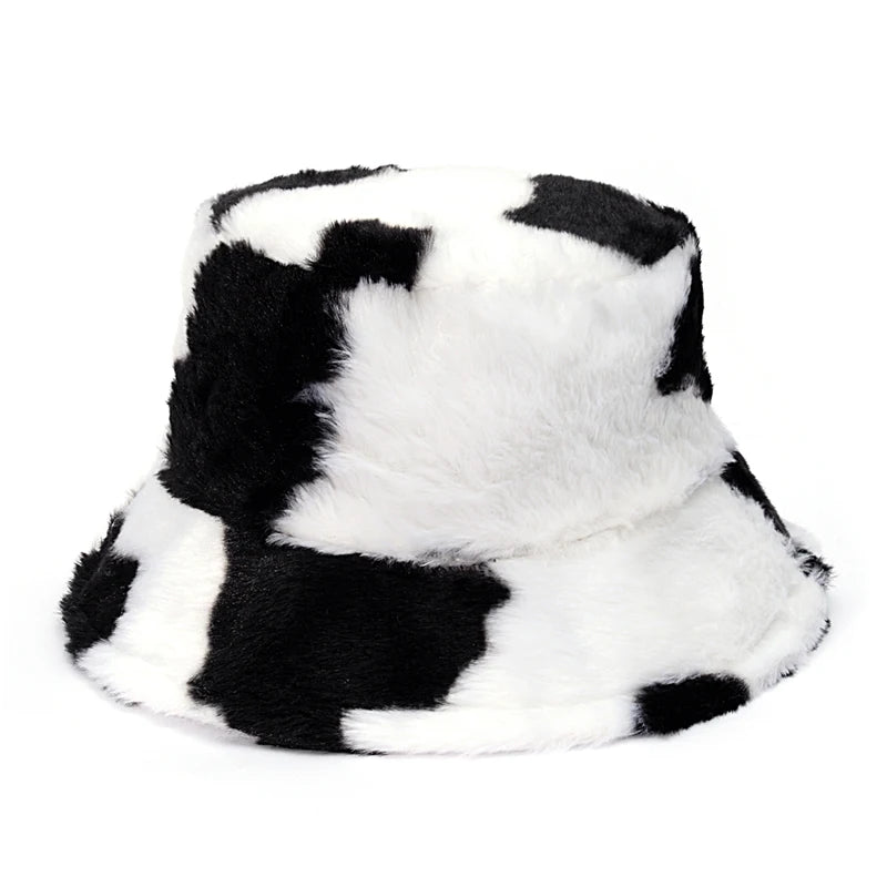 Women’s Leopard Print Adjustable Plush Fur Bucket Hat