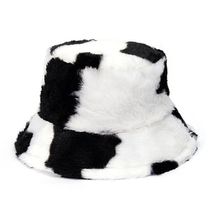 Fashionable Women’s Leopard Print Adjustable Plush Fur Bucket Hat