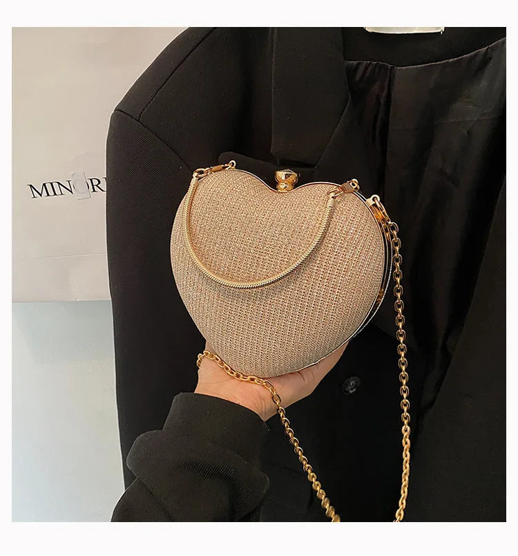Fashionable Heart Shape Glittery Crossbody Bag