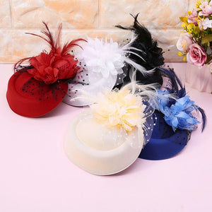 Womens Fascinator Hat Topper Mesh Veil Flower Feather Pearl Beaded Decor Hair Clips Wedding Bridal Cocktail Headwear