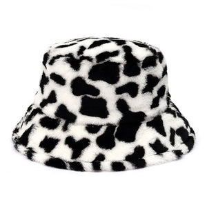 Fashionable Women’s Leopard Print Adjustable Plush Fur Bucket Hat