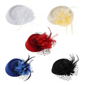 Womens Fascinator Hat Topper Mesh Veil Flower Feather Pearl Beaded Decor Hair Clips Wedding Bridal Cocktail Headwear