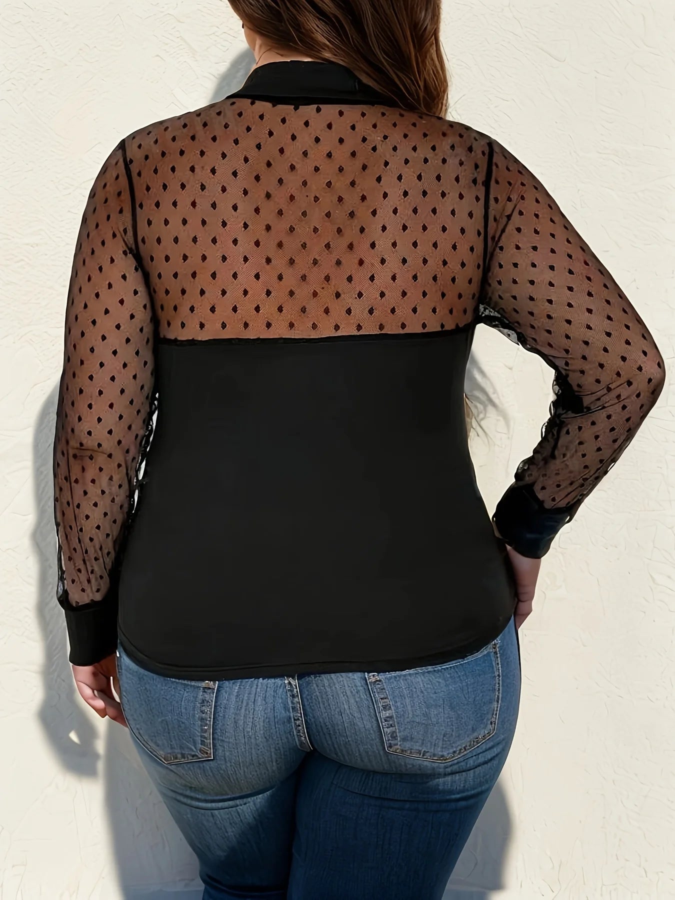 Plus Size Women Dotted Swiss Sheer Georgette Blouse