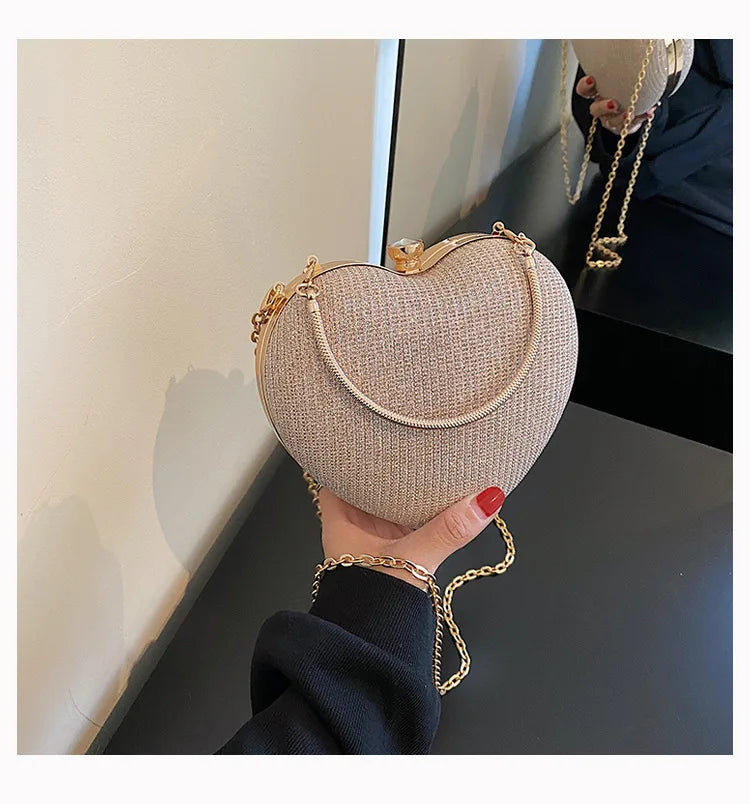 Fashionable Heart Shape Glittery Crossbody Bag - Pretty Miss Plus