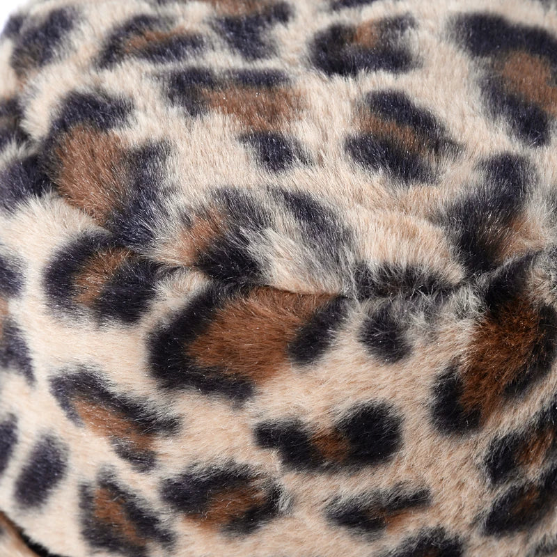 Women’s Leopard Print Adjustable Plush Fur Bucket Hat