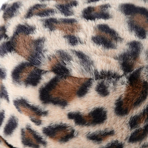 Fashionable Women’s Leopard Print Adjustable Plush Fur Bucket Hat