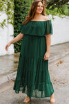 Plus Size Women’s Dotted Swiss Off-Shoulder Tiered Dress