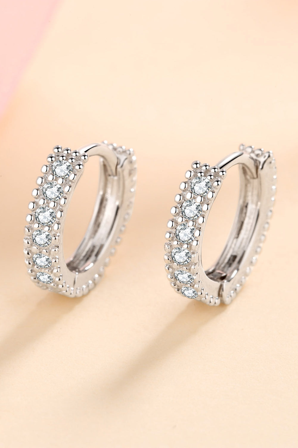 Women’s Jewelry Sterling Silver with Inlaid Moissanite Diamonds Huggie Earrings