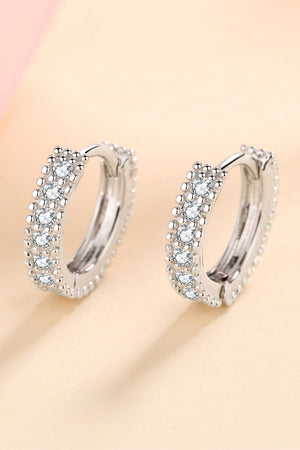 Women’s Jewelry Sterling Silver with Inlaid Moissanite Diamonds Huggie Earrings
