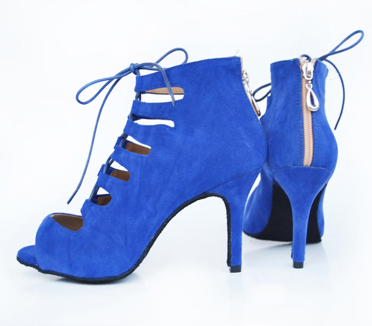 Plus Size Women’s Blue Velvet Lace Up Wedding Party Dance Pumps - Pretty Miss Plus