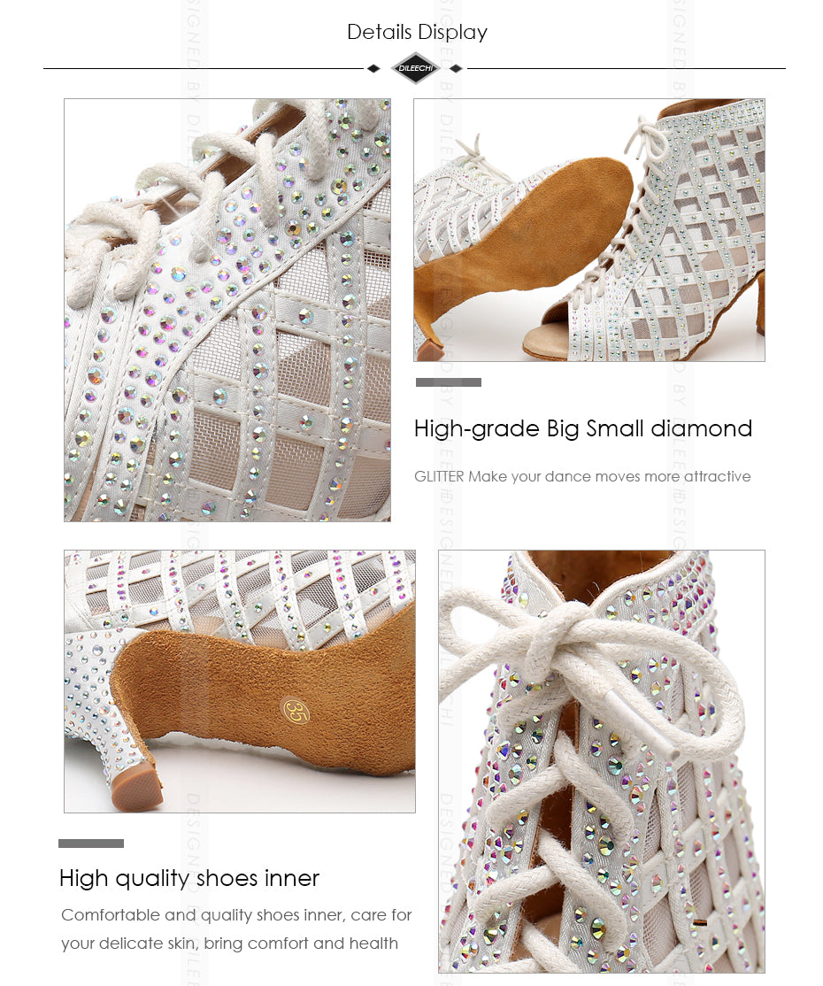 Plus Size Women’s Rhinestone Lace Up Wedding Party Dance Shoes