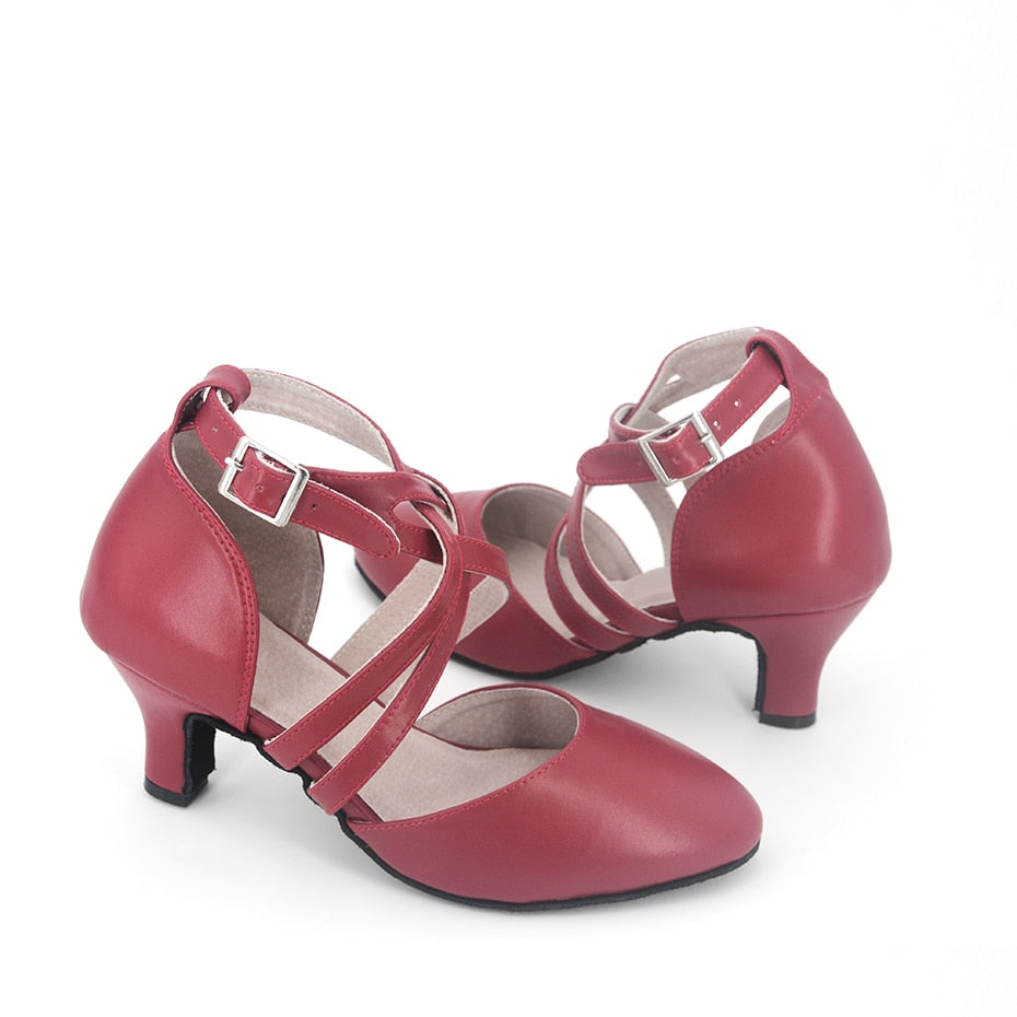 Wine Red Leather Soft Sole Dance Wedding Party Shoes