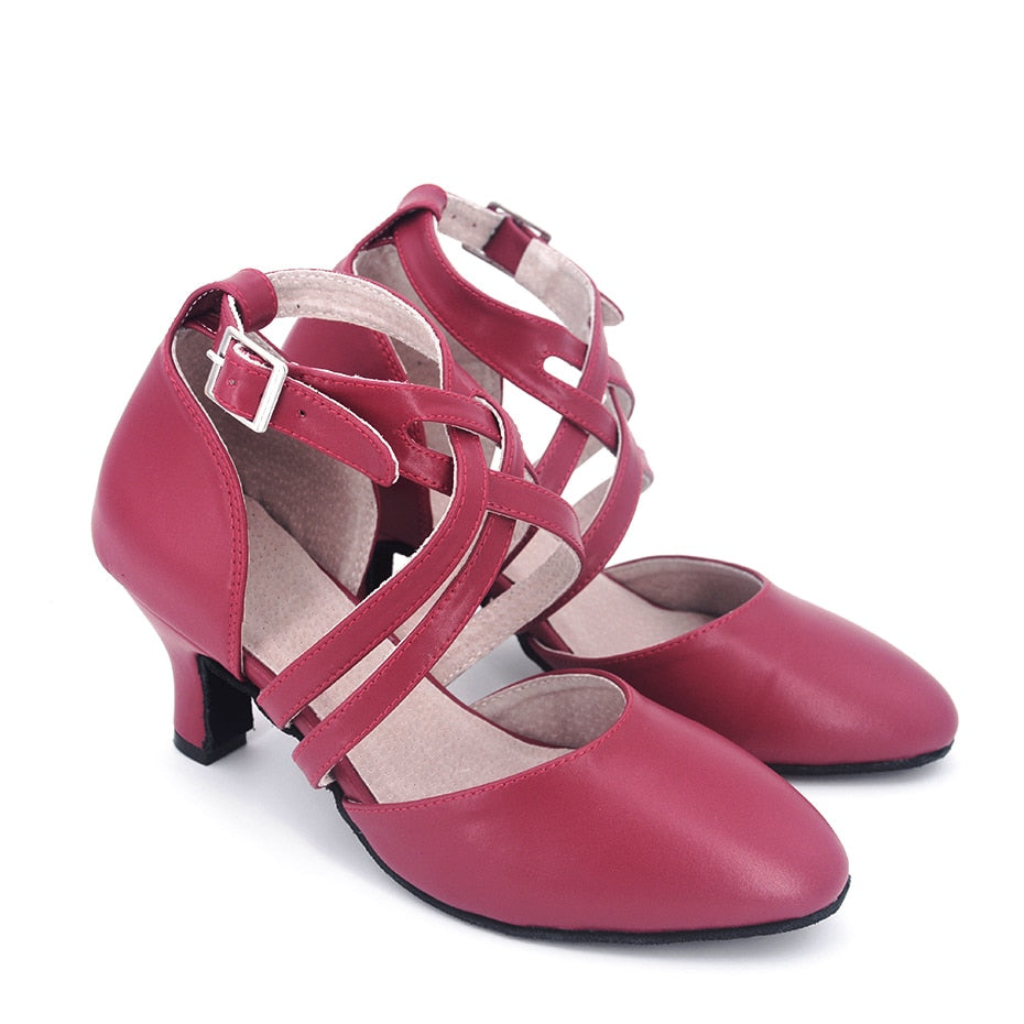 Wine Red Leather Soft Sole Dance Wedding Party Shoes