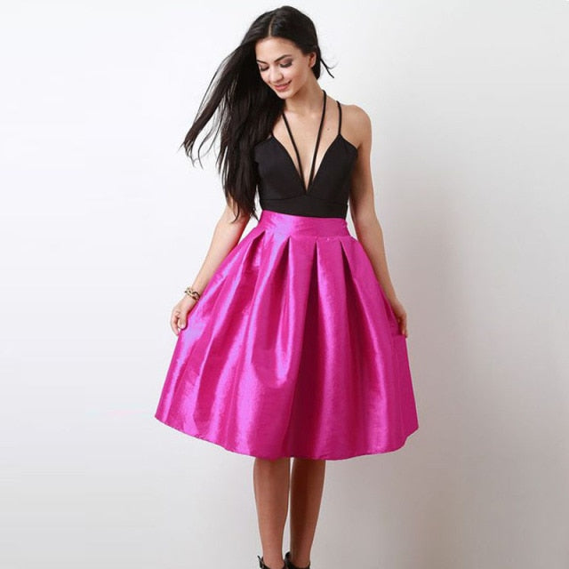 Plus Size Women’s High Waist Taffeta Soft Pleated Midi Skirt