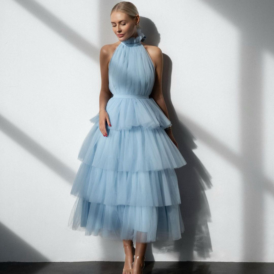 Celebrity Ruffled Tulle Gown Custom Made Tulle Dress Maxi Tulle Dress Light Blue Bouffant Dress Plus Size Tulle Dress Bridesmaid Tulle Dress